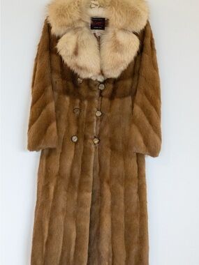 Vintage 1940’s Daums Furs Full Length Mink Coat with Fox trim